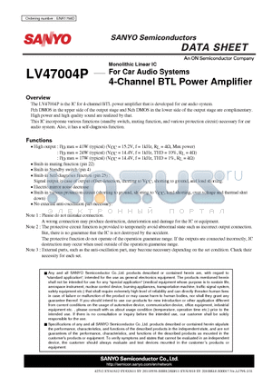 LV47004P_12 datasheet - For Car Audio Systems 4-Channel BTL Power Amplifier