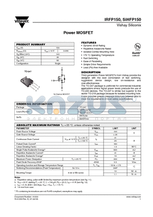 IRFP150PBF datasheet - Power MOSFET