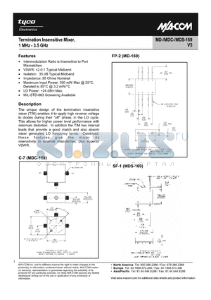 MDS-169 datasheet - Termination Insensitive Mixer, 1 MHz - 3.5 GHz