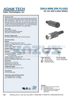 MDS009 datasheet - DIN & MINI DIN PLUGS DP, DS, MDP & MDS SERIES