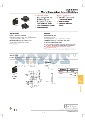 MDS007 datasheet - Micro Snap-acting Detect Switches