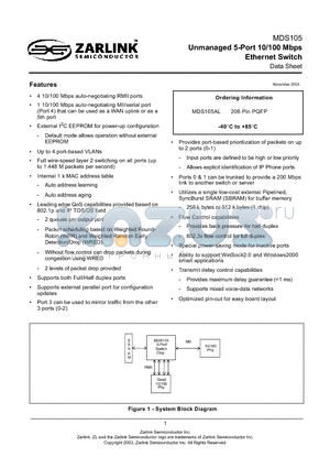 MDS105 datasheet - Unmanaged 5-Port 10/100 Mbps Ethernet Switch