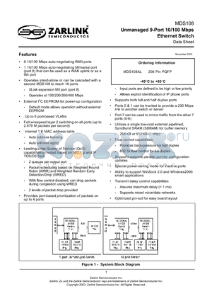 MDS108 datasheet - Unmanaged 9-Port 10/100 Mbps Ethernet Switch
