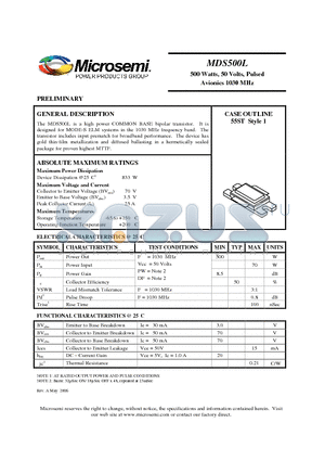 MDS500L datasheet - high power COMMON BASE bipolar transistor