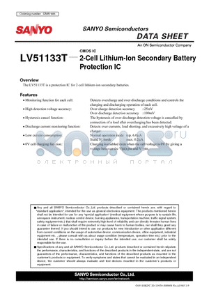 LV51133T datasheet - 2-Cell Lithium-Ion Secondary Battery Protection IC