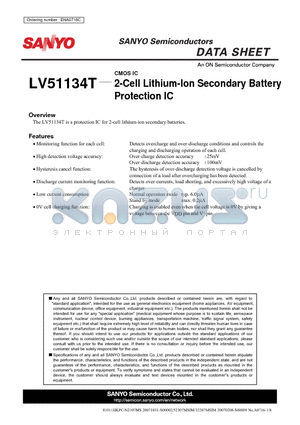 LV51134T datasheet - 2-Cell Lithium-Ion Secondary Battery Protection IC