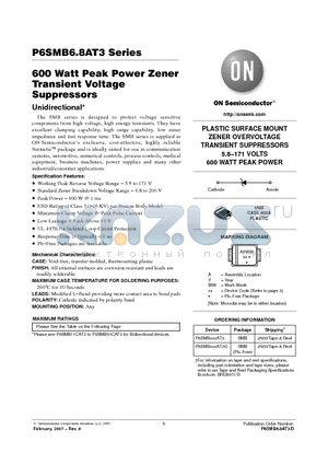 P6SMB6_07 datasheet - 600 Watt Peak Power Zener Transient Voltage Suppressors