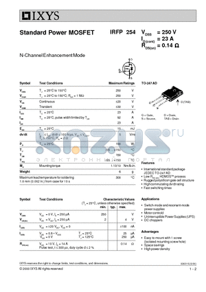 IRFP254 datasheet - Standard Power MOSFET - N-Channel Enhancement Mode