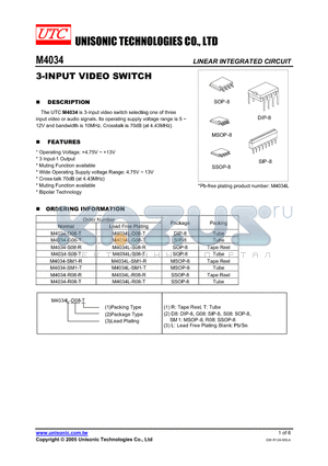 M4034L-S08-T datasheet - 3-INPUT VIDEO SWITCH