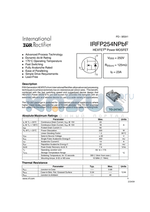 IRFP254NPBF datasheet - HEXFET^ Power MOSFET