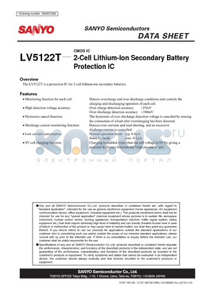 LV5122T datasheet - CMOS IC 2-Cell Lithium-Ion Secondary Battery Protection IC
