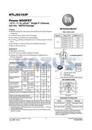 NTLJS2103P datasheet - Power MOSFET