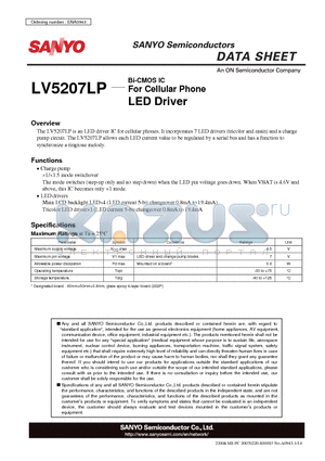 LV5207LP datasheet - For Cellular Phone LED Driver