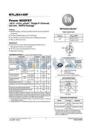 NTLJS4149PTAG datasheet - Power MOSFET