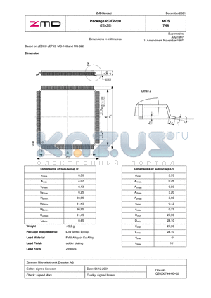 MDS744 datasheet - Package PQFP208