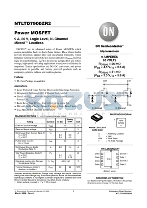NTLTD7900ZR2 datasheet - Power MOSFET 9 A, 20 V, Logic Level, N-Channel Micro8 TM Leadless