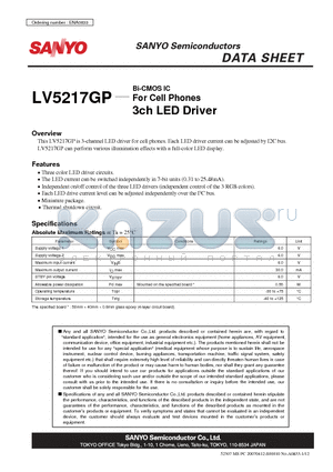 LV5217GP datasheet - Bi-CMOS IC For Cell Phones 3ch LED Driver