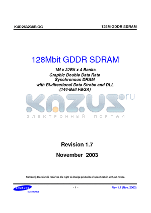 K4D263238E-GC40 datasheet - 1M x 32Bit x 4 Banks Graphic Double Data Rate Synchronous DRAM with Bi-directional Data Strobe and DLL
