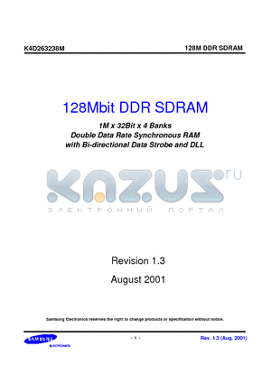 K4D263238M datasheet - 1M x 32Bit x 4 Banks Double Data Rate Synchronous RAM with Bi-directional Data Strobe and DLL