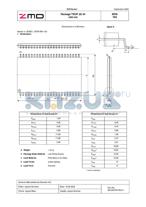 MDS764 datasheet - Package TSOP (ll) 44