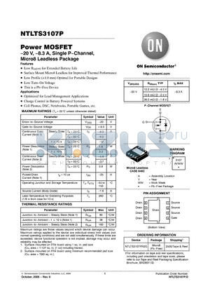 NTLTS3107P_05 datasheet - Power MOSFET -20 V, -8.3 A, Single P-Channel,Micro8 Leadless Package