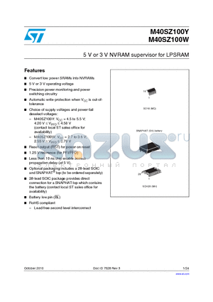 M40SZ100WMH6E datasheet - 5 V or 3 V NVRAM supervisor for LPSRAM