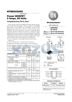 NTMD2C02R2 datasheet - Power MOSFET 2 Amps, 20 Volts