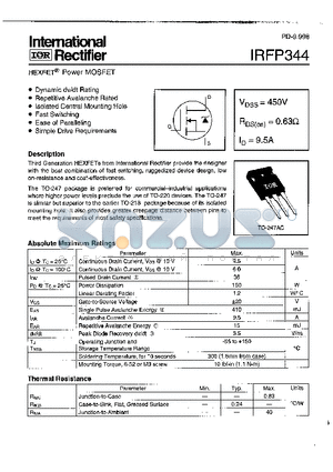 IRFP344 datasheet - Power MOSFET(Vdss=450V, Rds(on)=0.63ohm, Id=9.5A)