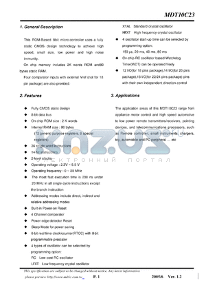 MDT10C23A5S datasheet - 8-bit micro-controller