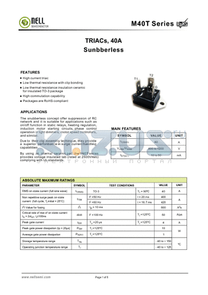 M40T120A datasheet - TRIACs, 40A Sunbberless