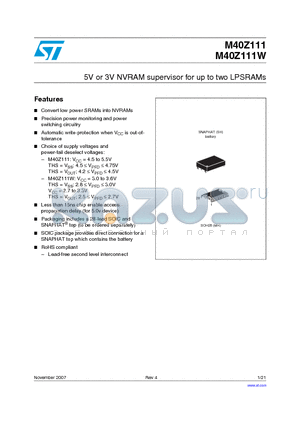M40Z111MH6F datasheet - 5V or 3V NVRAM supervisor for up to two LPSRAMs