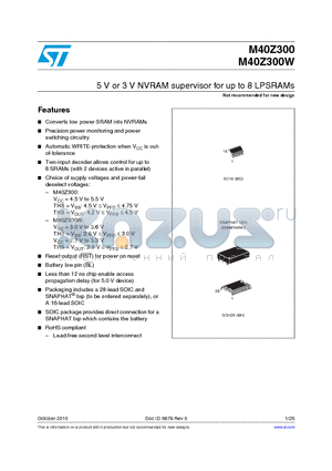 M40Z300 datasheet - 5 V or 3 V NVRAM supervisor for up to 8 LPSRAMs