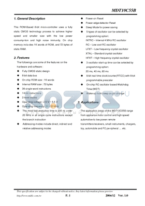 MDT10C55B1P datasheet - 8-bit micro-controller