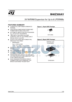 M40Z300AVMH1E datasheet - 3V NVRAM Supervisor for Up to 8 LPSRAMs