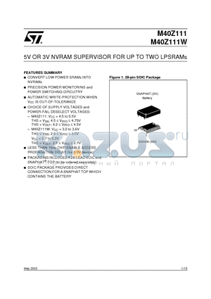 M40Z111W datasheet - 5V OR 3V NVRAM SUPERVISOR FOR UP TO TWO LPSRAMs
