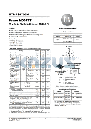 NTMFS4709NT1G datasheet - Power MOSFET 30 V, 94 A, Single N-Channel, SOIC-8 FL