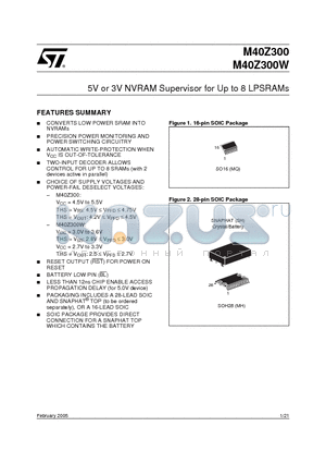 M40Z300MH1TR datasheet - 5V or 3V NVRAM Supervisor for Up to 8 LPSRAMs