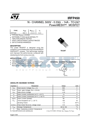 IRFP450 datasheet - N - CHANNEL 500V - 0.33ohm - 14A - TO-247 PowerMESH] MOSFET
