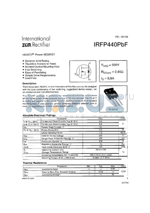 IRFP440PBF datasheet - HEXFET Power MOSFET