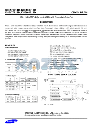 K4E170811D datasheet - 2M x 8Bit CMOS Dynamic RAM with Extended Data Out