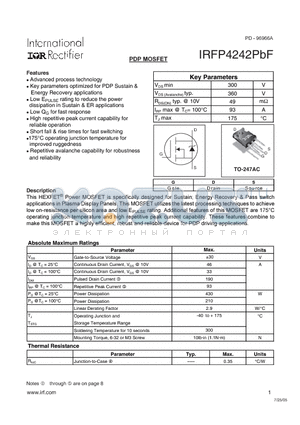 IRFP4242PBF datasheet - PDP MOSFET