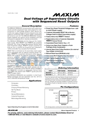 MAX6391KA23 datasheet - Dual-Voltage uP Supervisory Circuits with Sequenced Reset Outputs