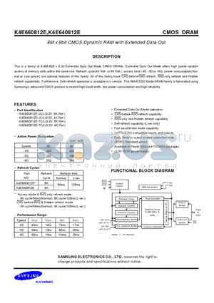 K4E640812E datasheet - 8M x 8bit CMOS Dynamic RAM with Extended Data Out