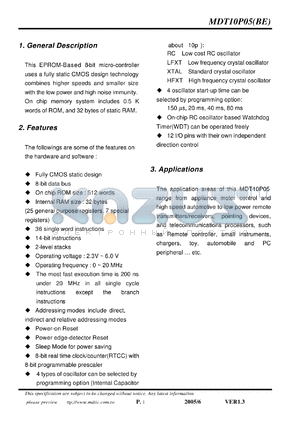 MDT10P05 datasheet - 8-bit micro-controller