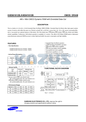 K4E641612B datasheet - 4M x 16bit CMOS Dynamic RAM with Extended Data Out