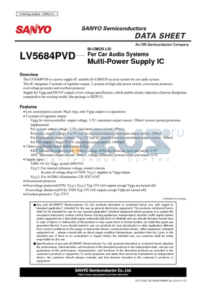 LV5684PVD datasheet - For Car Audio Systems Multi-Power Supply IC