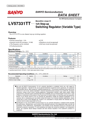 LV57331TT datasheet - 1ch Step-up Switching Regulator (Variable Type)