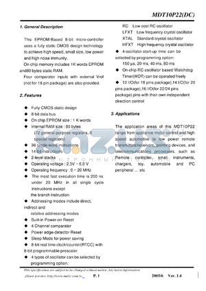 MDT10P22DC datasheet - 8-bit micro-controller