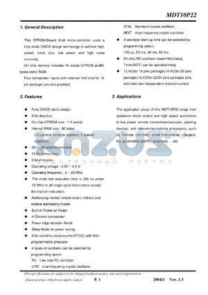 MDT10P22 datasheet - 8-bit micro-controller