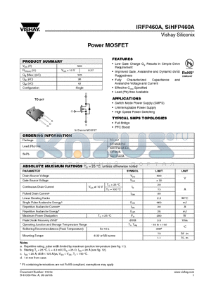 IRFP460A datasheet - Power MOSFET